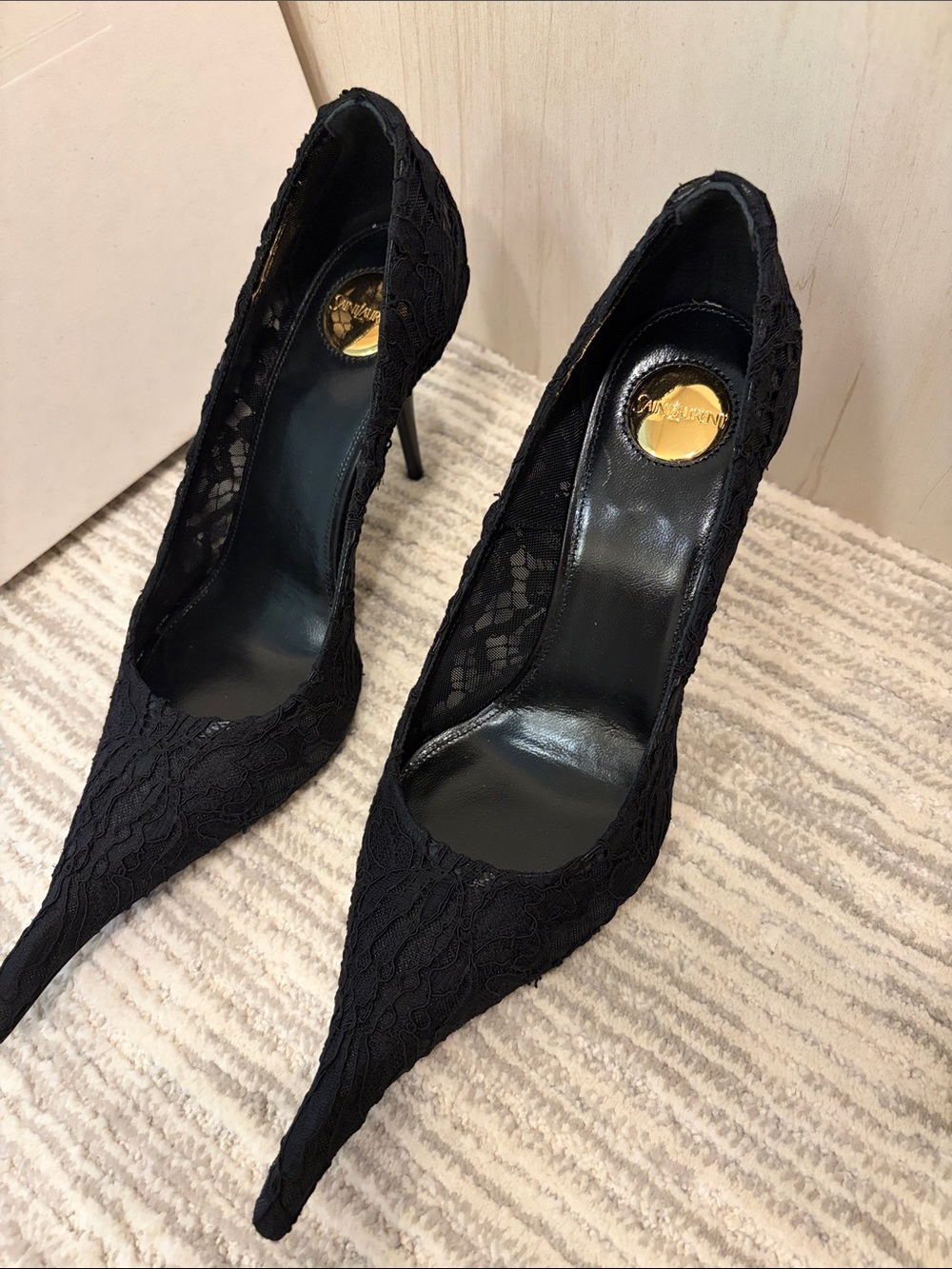 Yves Saint Laurent Black Lace Pointed Stiletto Pumps